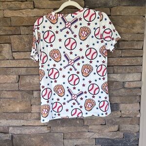 Baseball Print Mom Shirt - White‎ and Red